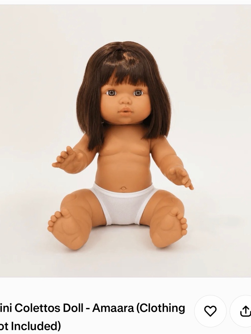 Amaara Brown-Haired Baby Doll with White Undergarment Mini Colettos doll